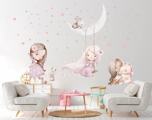Enchanting Princess and Friends - Unicorn Starry Night - Wall Decal Set - BR373