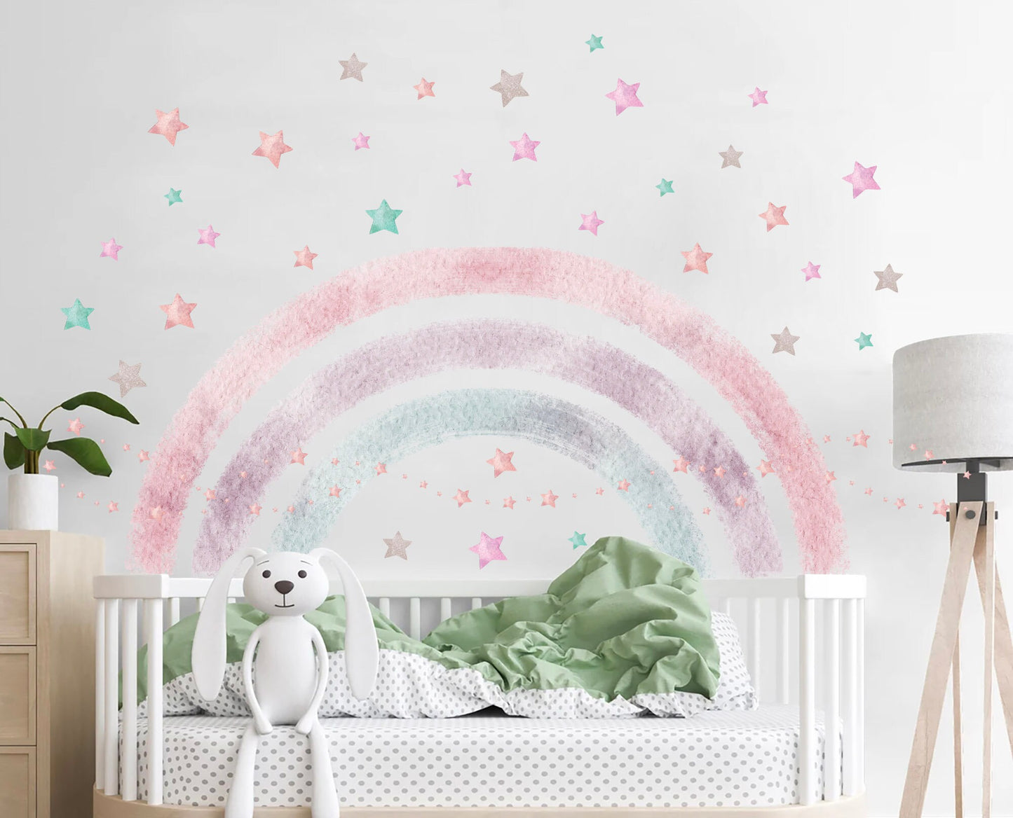Rainbow Star over Bed Removable Wall Fabric Decal - Girl Room Decor Gift - BR374