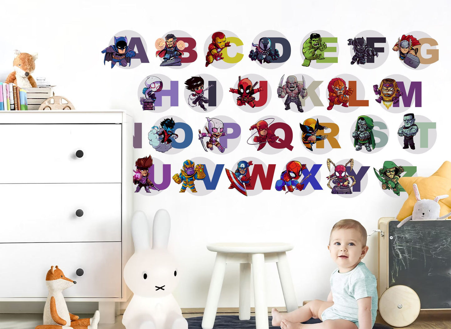 Superhero Avengers Alphabet ABC Capital Letters Squad Wall Decal - BR355