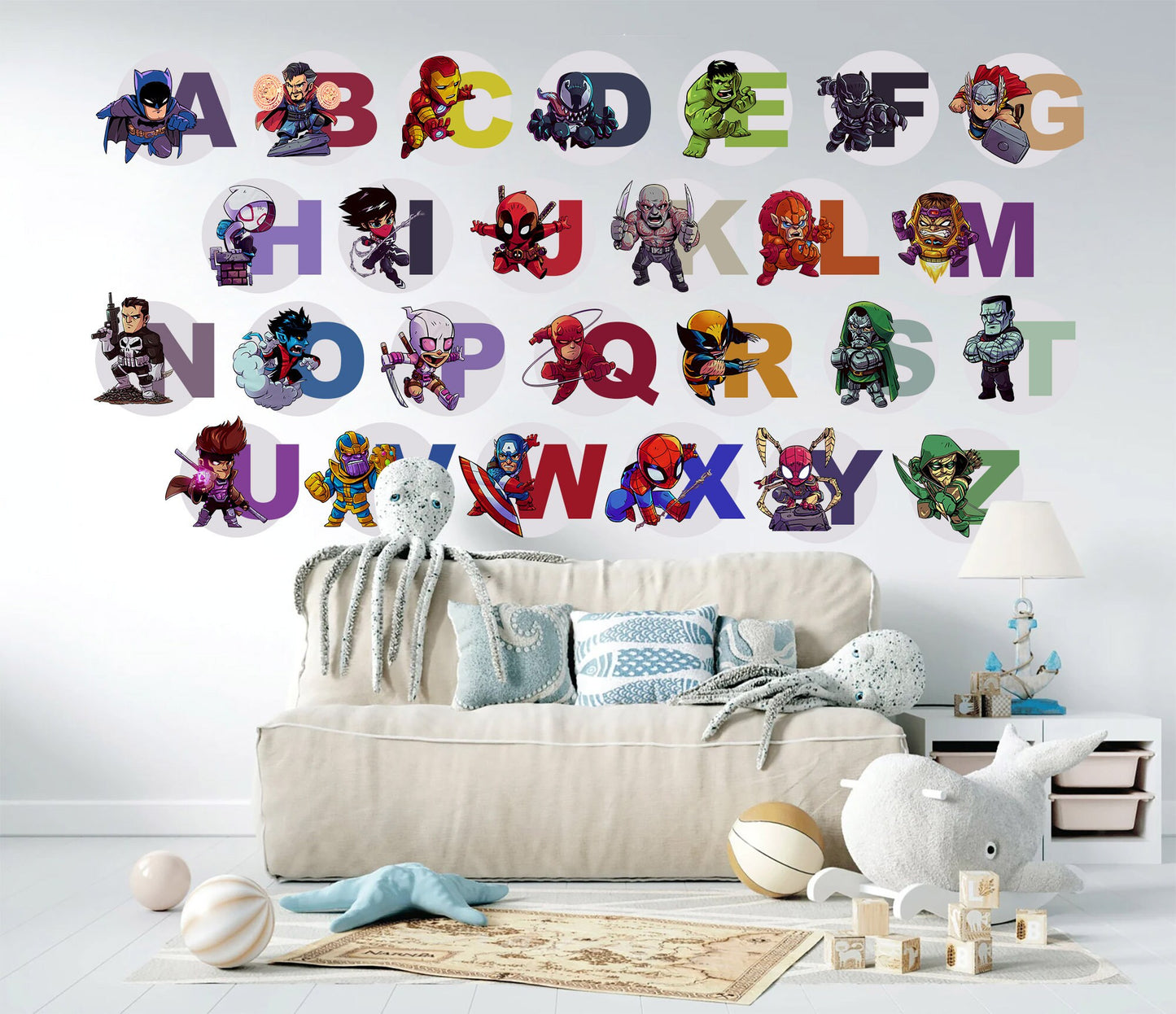 Superhero Avengers Alphabet ABC Capital Letters Squad Wall Decal - BR355