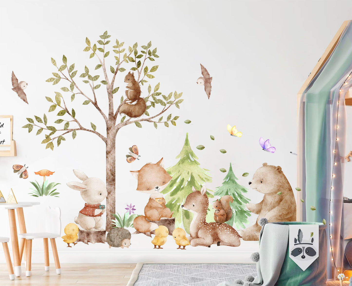 Forest Friends Cartoon Wall Decal - Bunny Squirrel Fox Deer Bear Chick - BR375L