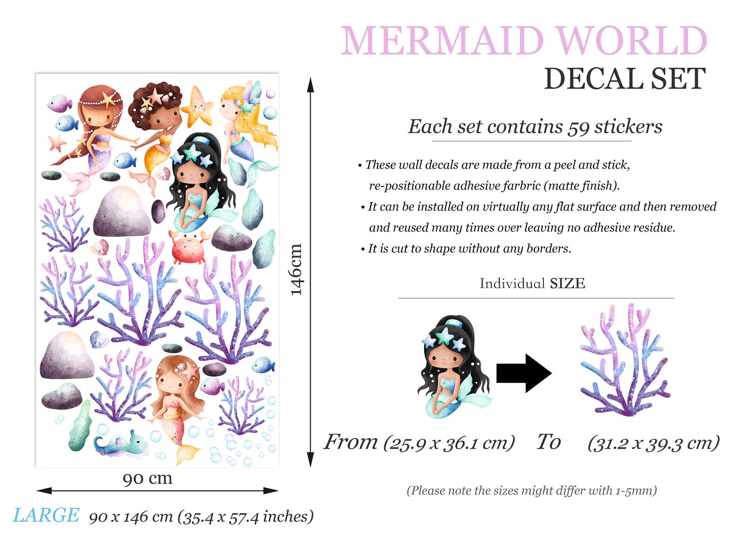 Enchanting Underwater Mermaid World Wall Decal for Girls' Room - BR384