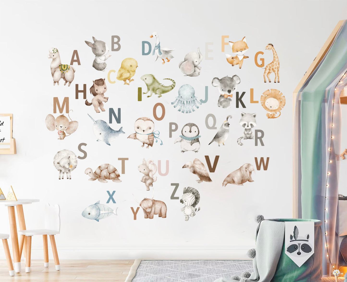 Animal Alphabet Decals - A to Z Wildlife Initials Wall Decal - Peel and Stick Removable - BR370