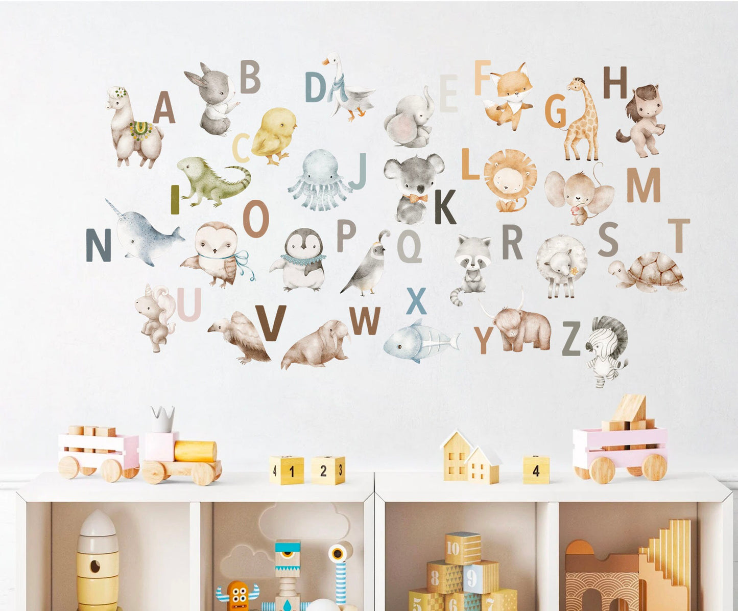 Animal Alphabet Decals - A to Z Wildlife Initials Wall Decal - Peel and Stick Removable - BR370