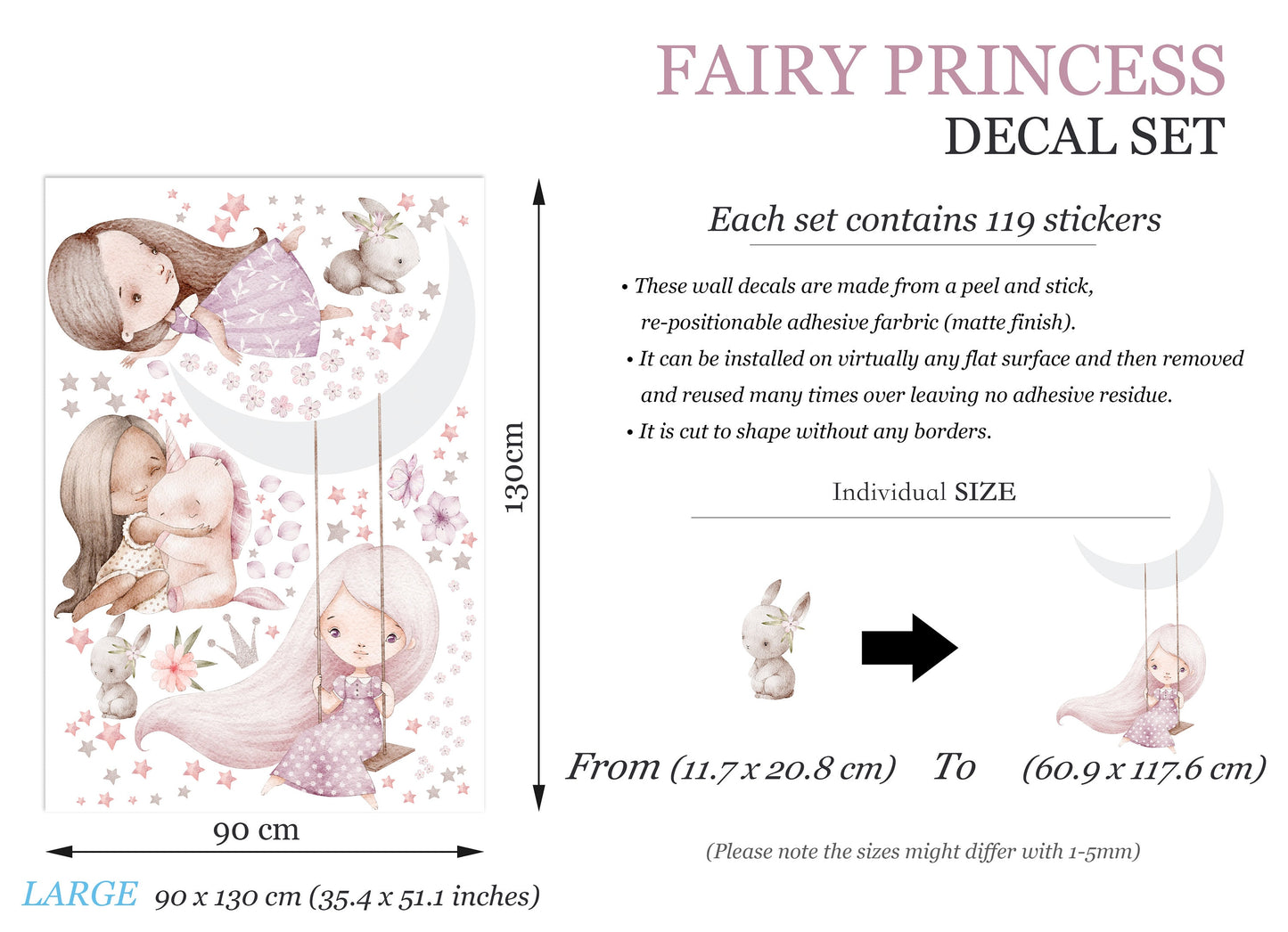 Enchanting Princess and Friends - Unicorn Starry Night - Wall Decal Set - BR373