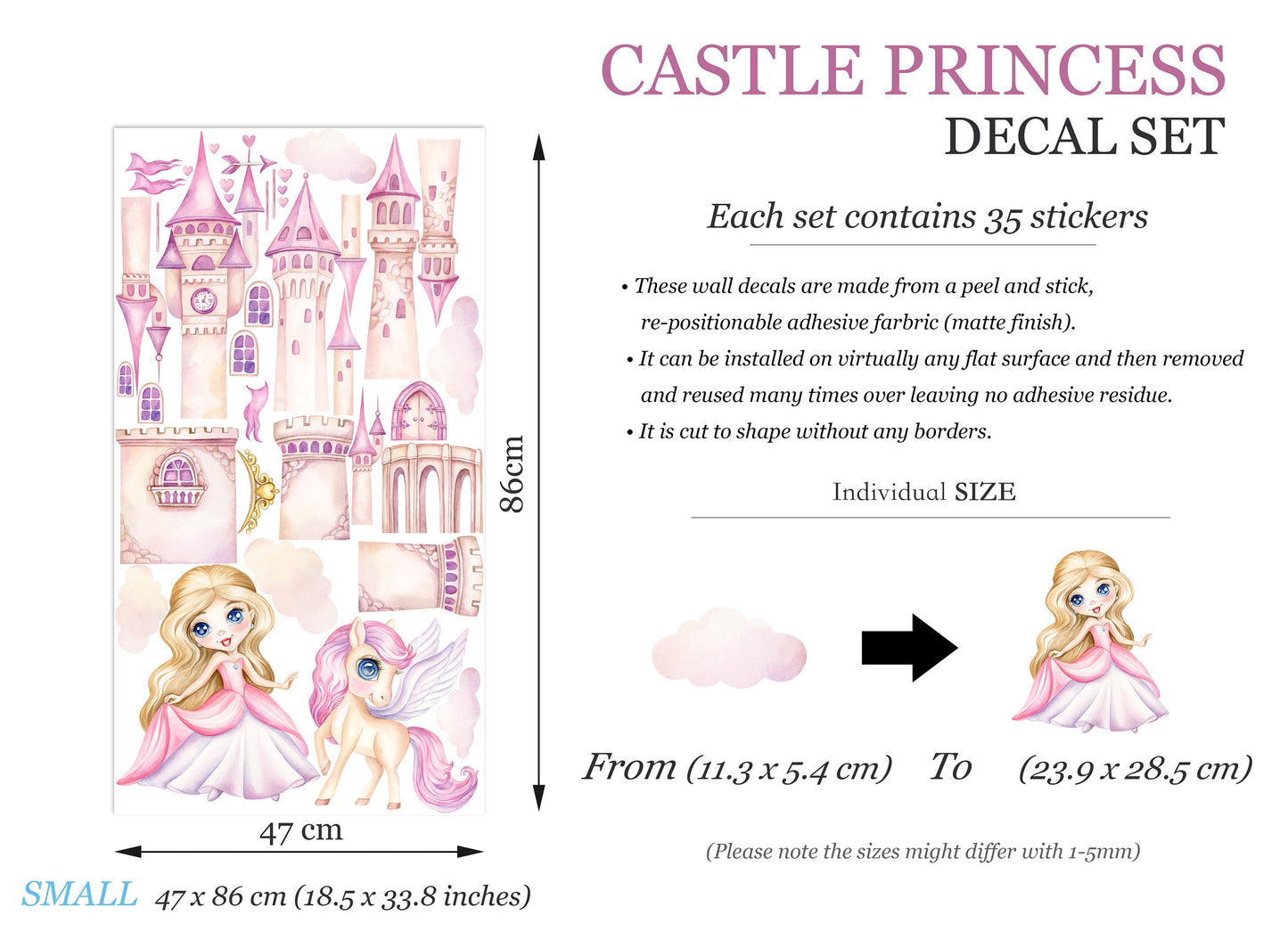 Enchanting Princess Castle & Unicorn Wall Decal for Girls' Room - BR387