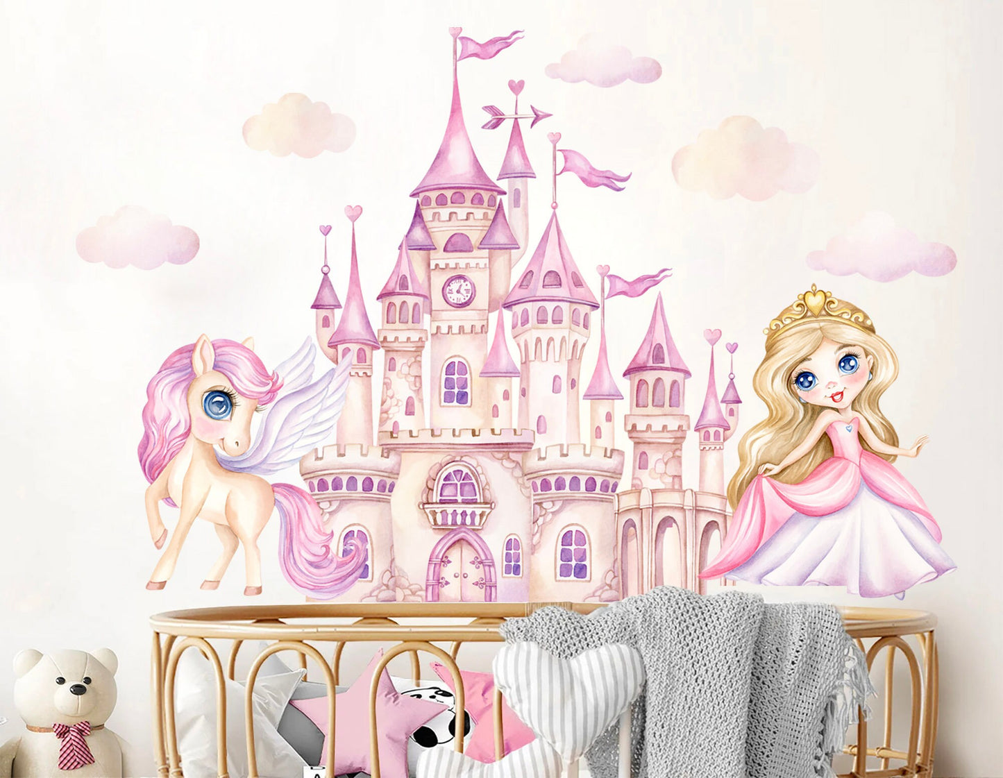 Enchanting Princess Castle & Unicorn Wall Decal for Girls' Room - BR387
