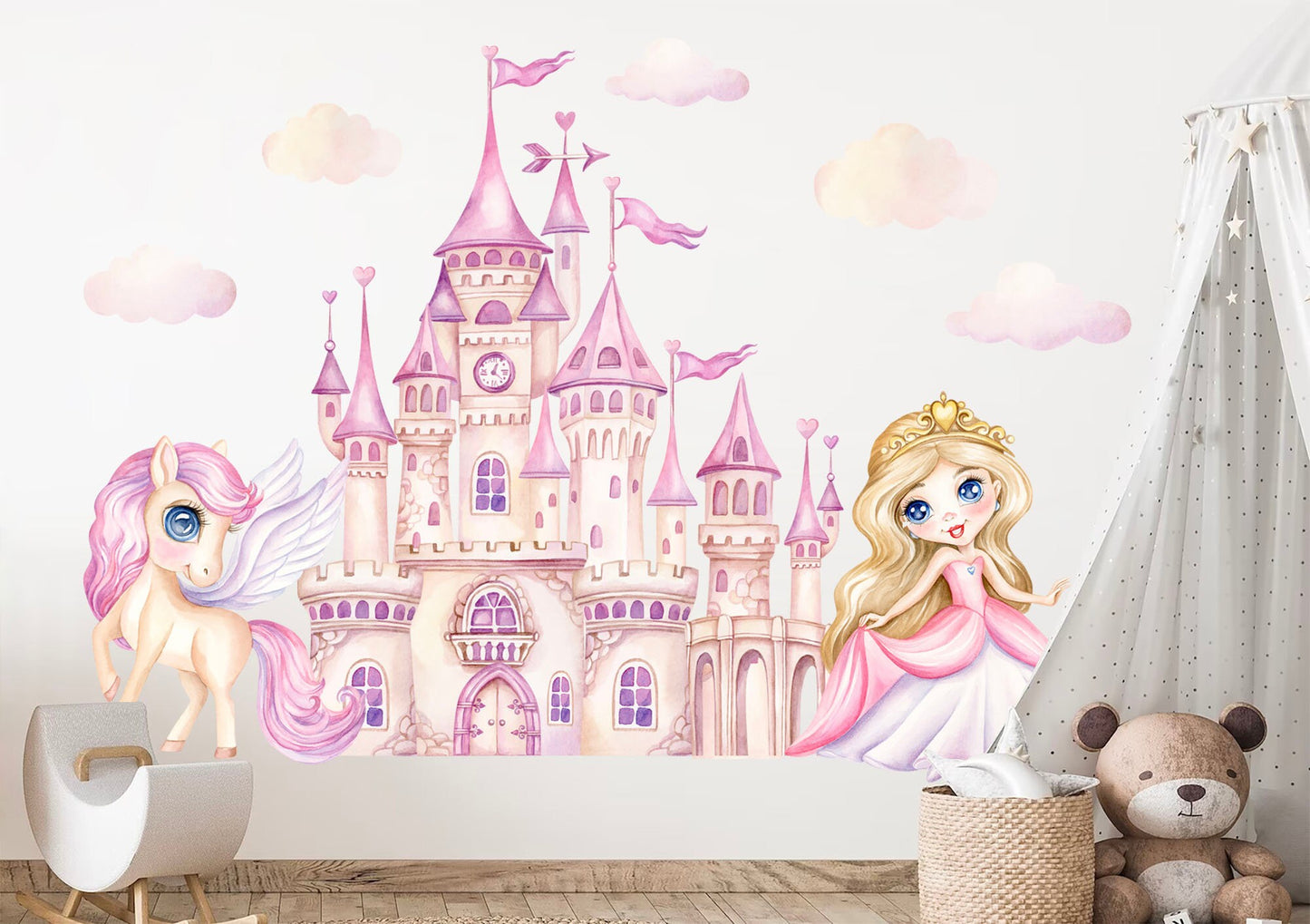 Enchanting Princess Castle & Unicorn Wall Decal for Girls' Room - BR387