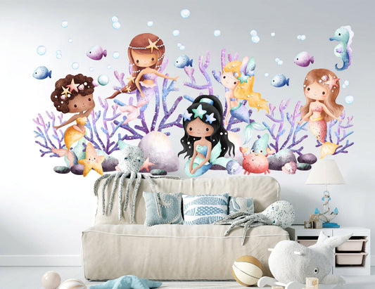 Enchanting Underwater Mermaid World Wall Decal for Girls' Room - BR384