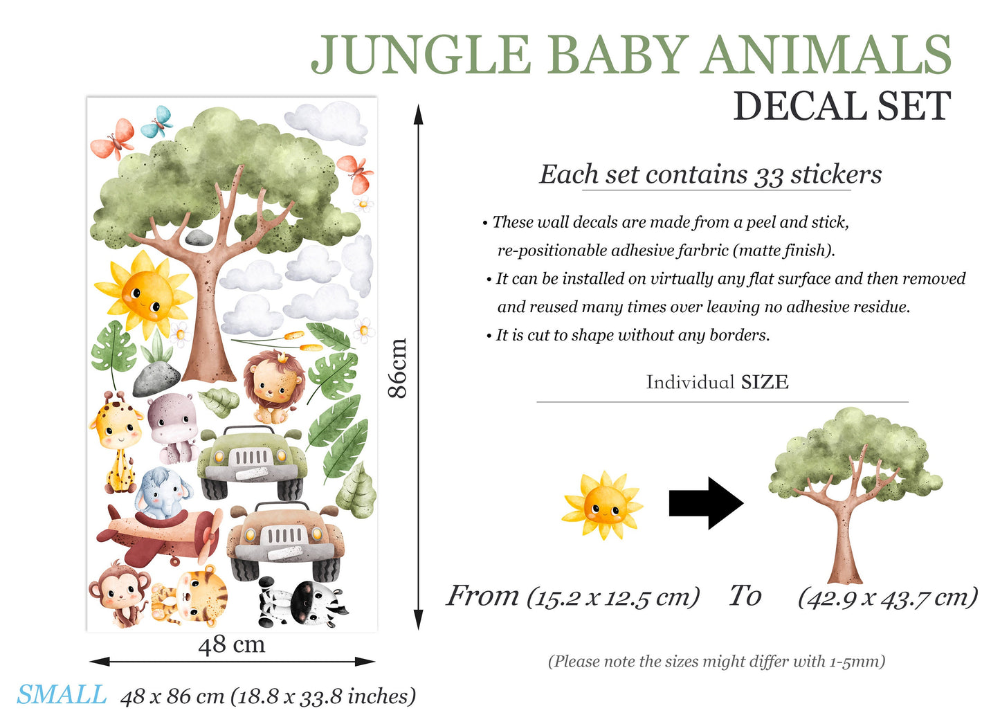 Safari Adventure Animals Wall Decal - Lion Tiger Zebra Giraffe Monkey - BR396