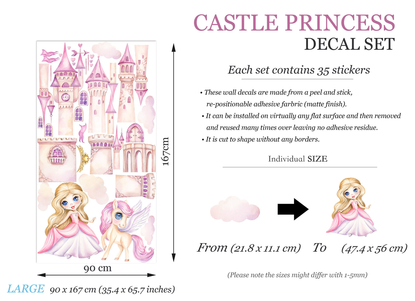 Enchanting Princess Castle & Unicorn Wall Decal for Girls' Room - BR387