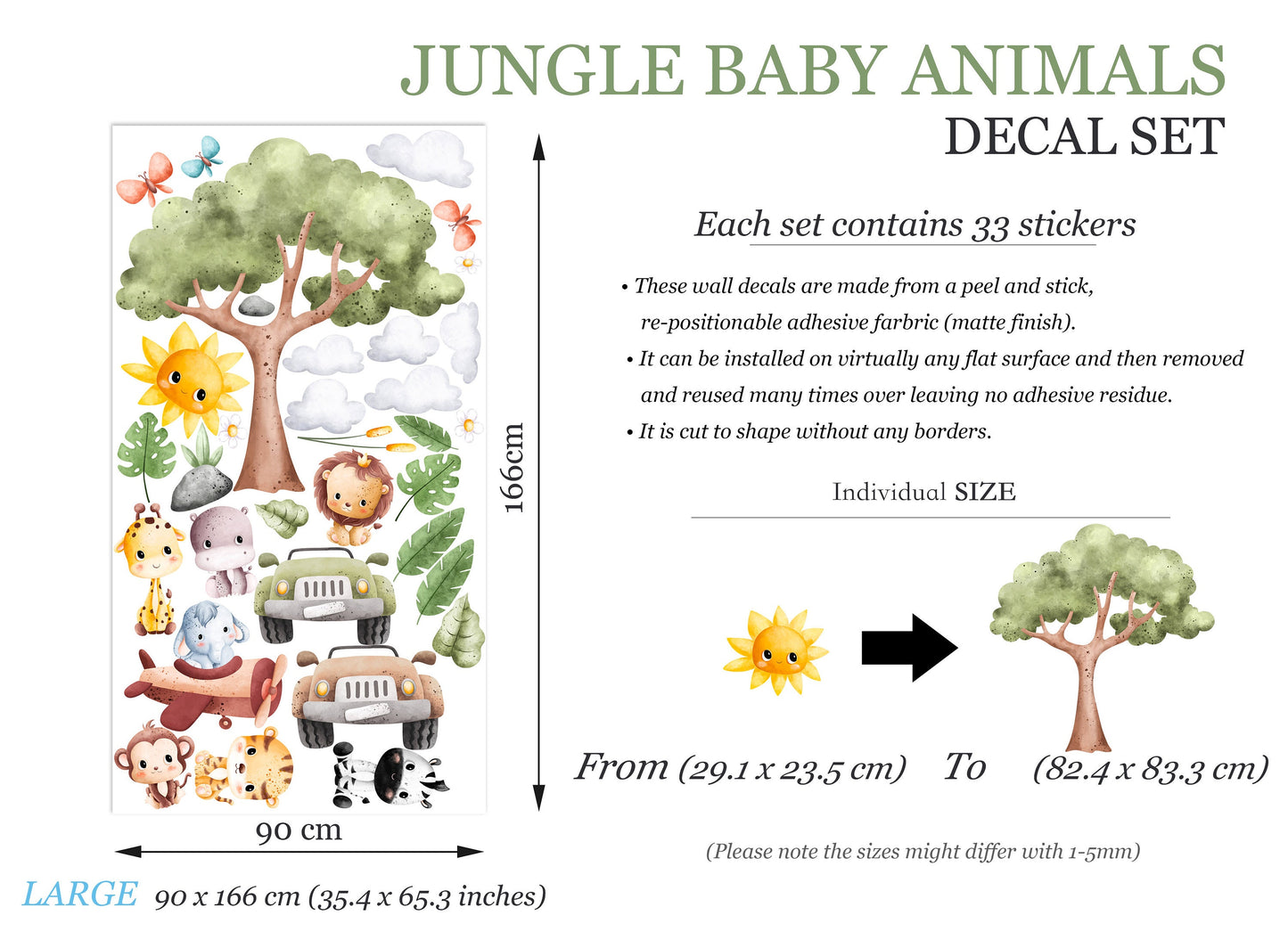 Safari Adventure Animals Wall Decal - Lion Tiger Zebra Giraffe Monkey - BR396