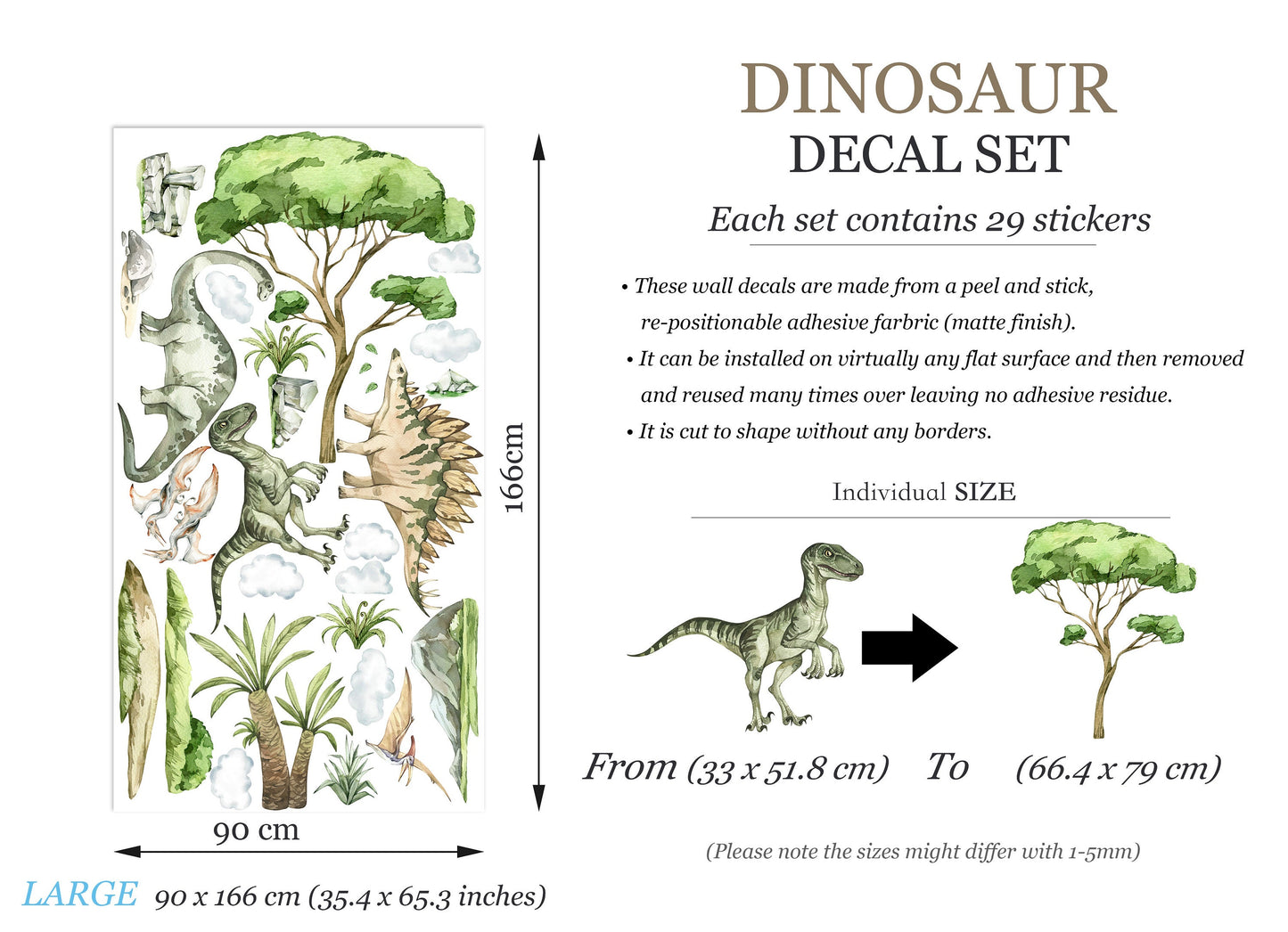 Dinosaur Adventure Pterodactyl Velociraptor Stegosaurus Jurassic Wall Decal - BR398