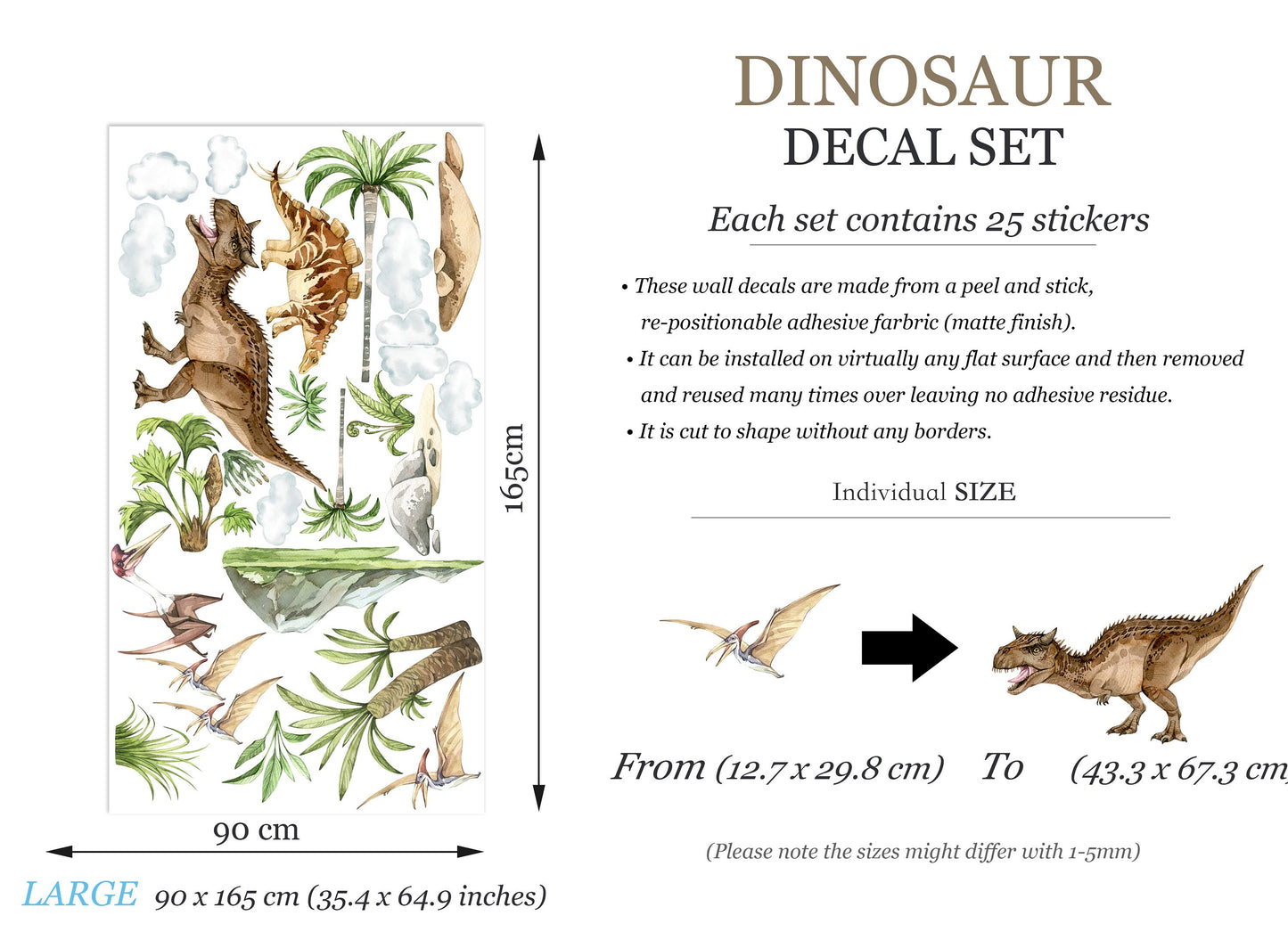 Jurassic Dinosaur T-Rex Triceratops Brachiosaurus Trees Rocks Clouds Wall Decal - BR399
