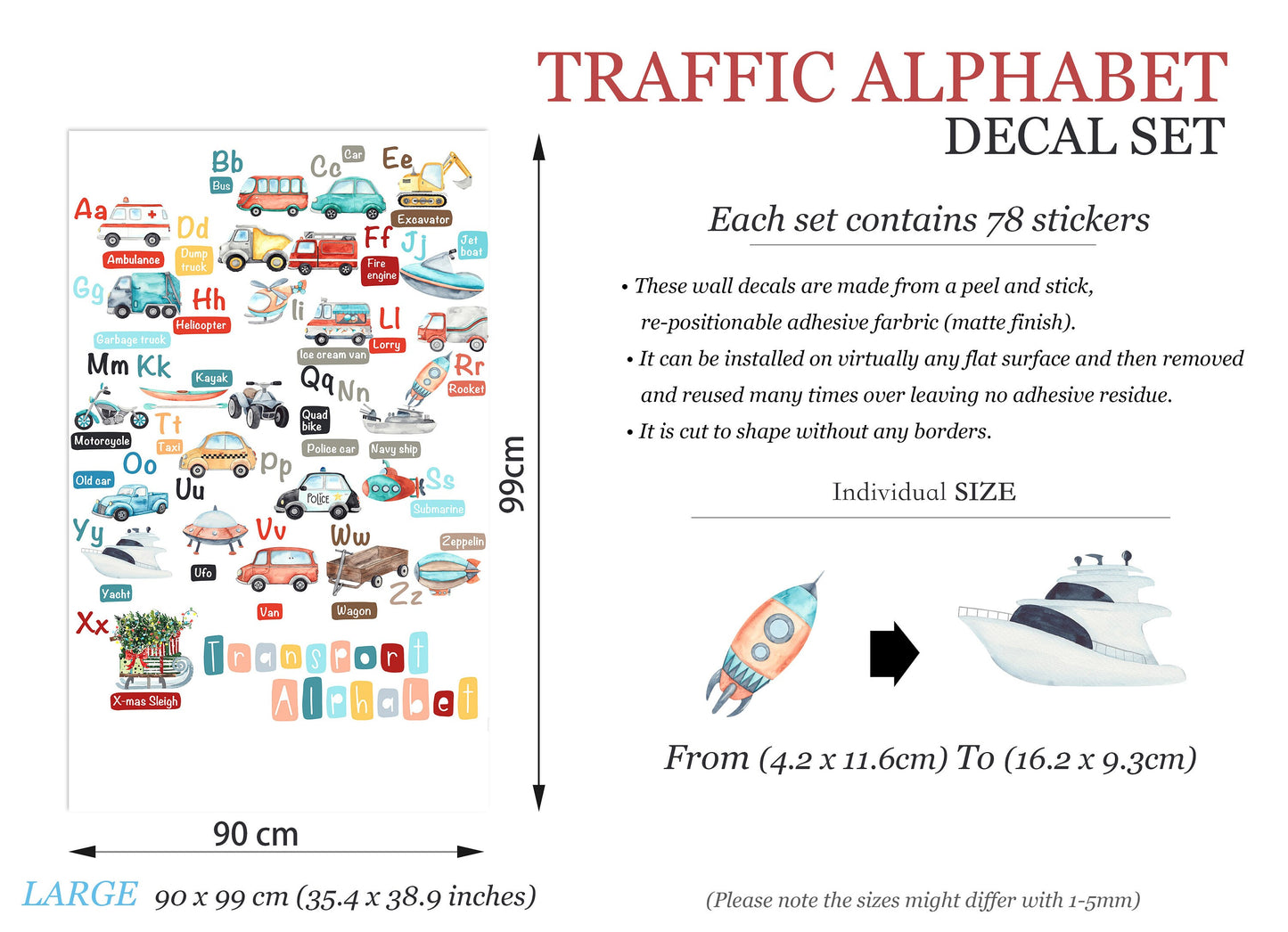 Transport Alphabet Learning ABC Wall Decals - Great gift for Kids Room - BR138