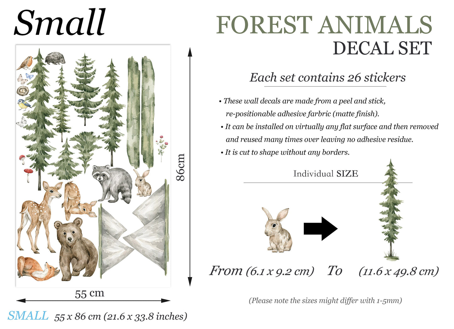 Woodland Forest Animals Fox Rabbit Bear Wall Decal - BR406