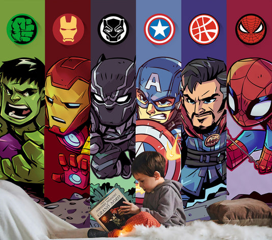 Cartoon Superheroes Banner - Iconic Logos and Portraits - BR423