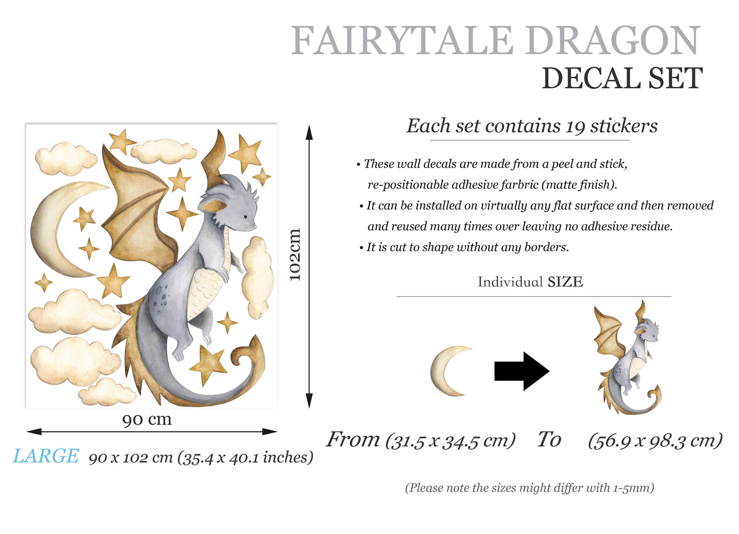 Enchanted Fairytale Dragon Moonlit Sky Wall Decal - Removable Peel And Stick - BR425