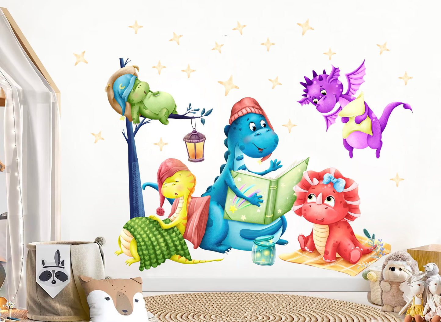 Playful Dragon Cartoon Story Reading Sleep Nursery Wall Decal - BR435