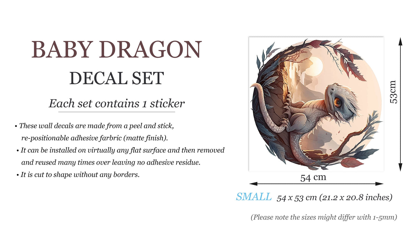 Baby Dragon Sunset Perch Round Cut Wall Decal - Removable Peel and Stick - BR439
