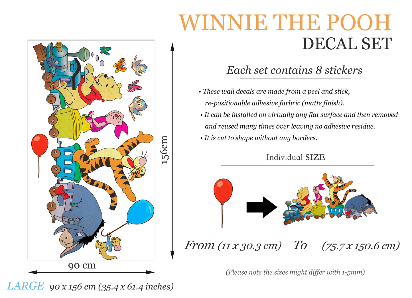 Winnie the Pooh Train Ride Wall Decal - Girls' Room Decor - BR450