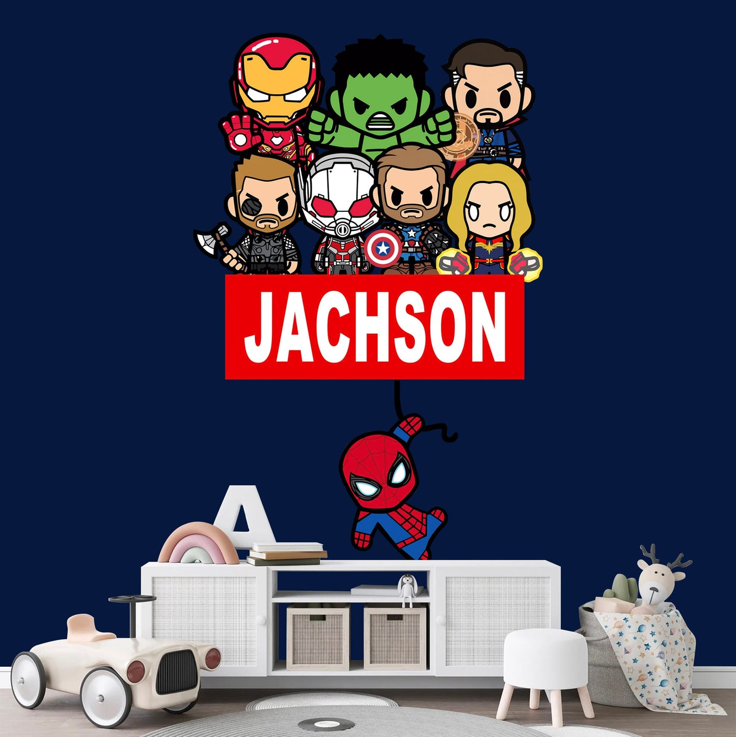 Custom Personalized Name with Baby Avengers Superhero Nursery Wall Decal - Hulk Spiderman Iron Man Captain America - BR452