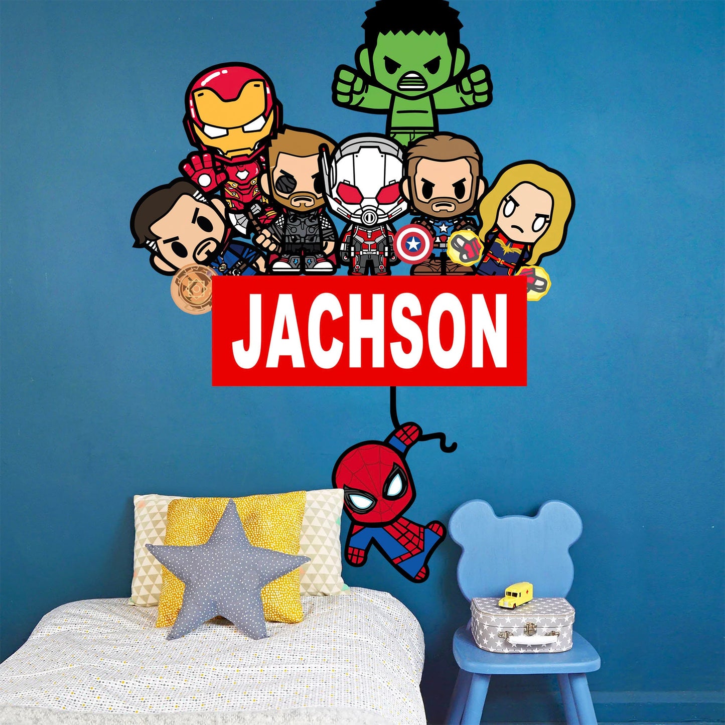 Custom Personalized Name with Baby Avengers Superhero Nursery Wall Decal - Hulk Spiderman Iron Man Captain America - BR452