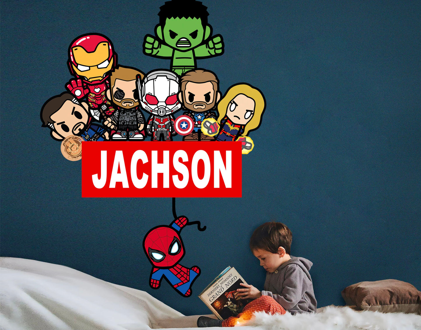 Custom Personalized Name with Baby Avengers Superhero Nursery Wall Decal - Hulk Spiderman Iron Man Captain America - BR452