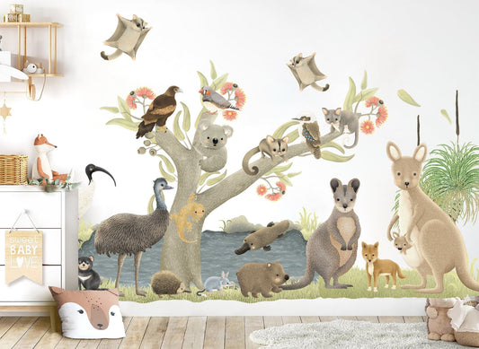 Aussie Baby Animals Kangaroo Koala Eucalyptus Flying Squirrel Removable Nursery Wall Decal - BR446
