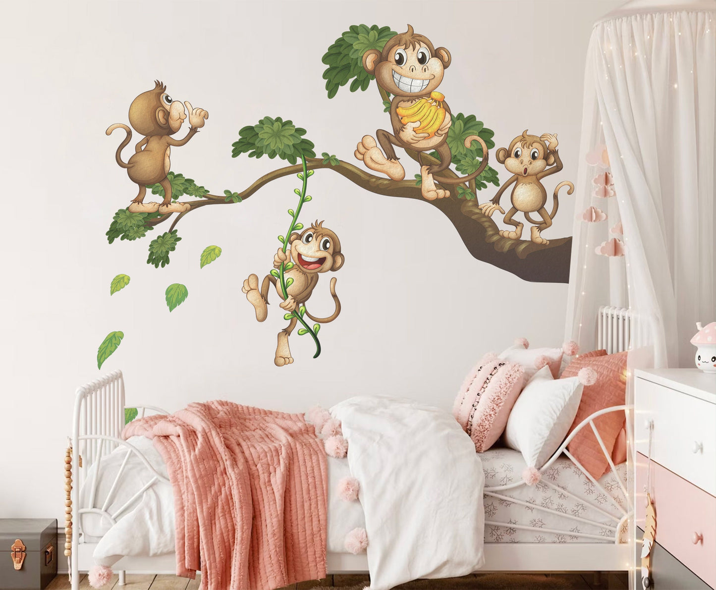 Playful Jungle Monkeys Wall Decal - Cheerful Watercolor Cartoon Decor - BR454