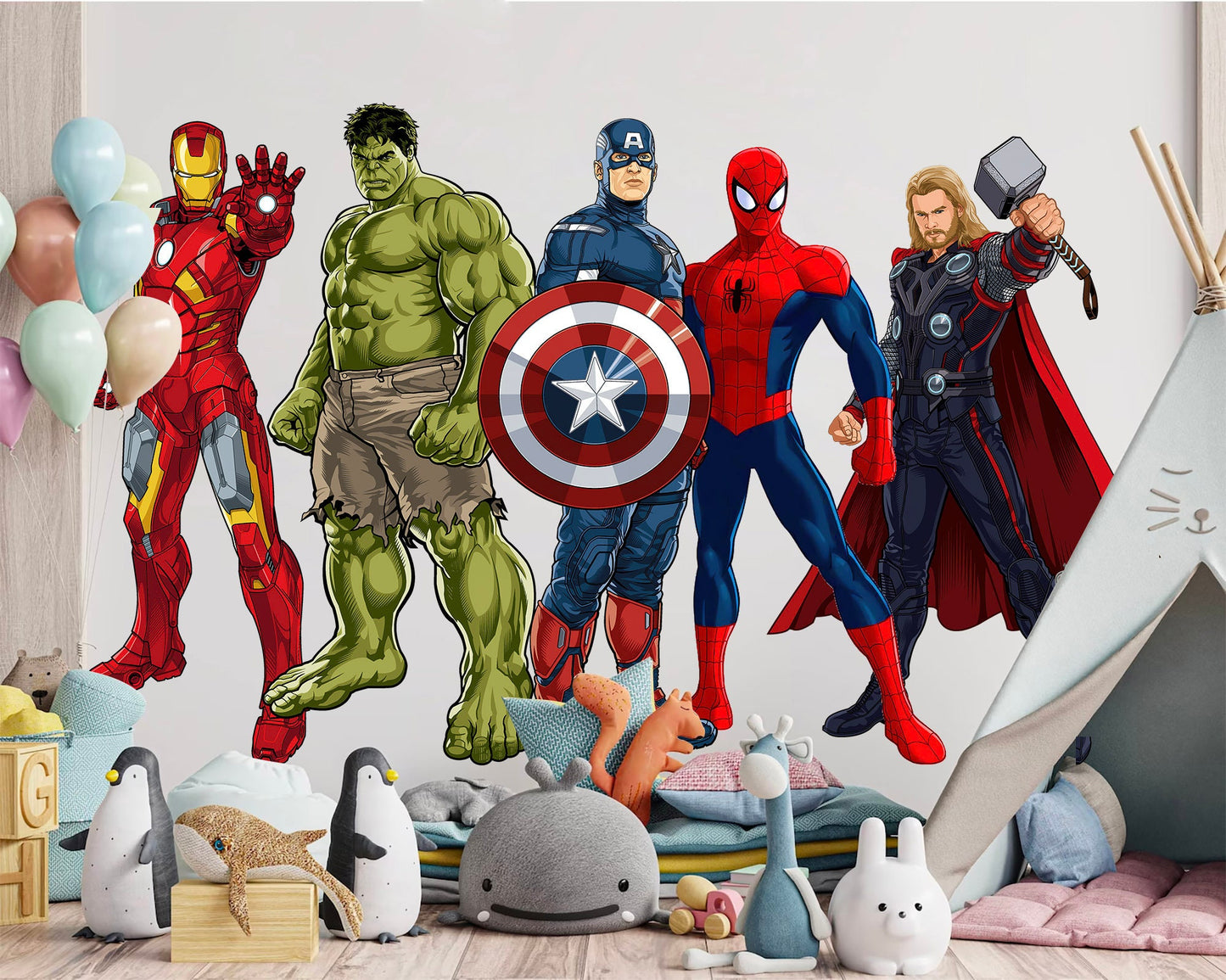 Standing Superhero Avengers Wall Decal - Spiderman Captain America Hulk Iron Man - Boy Bedroom Decor - BR453