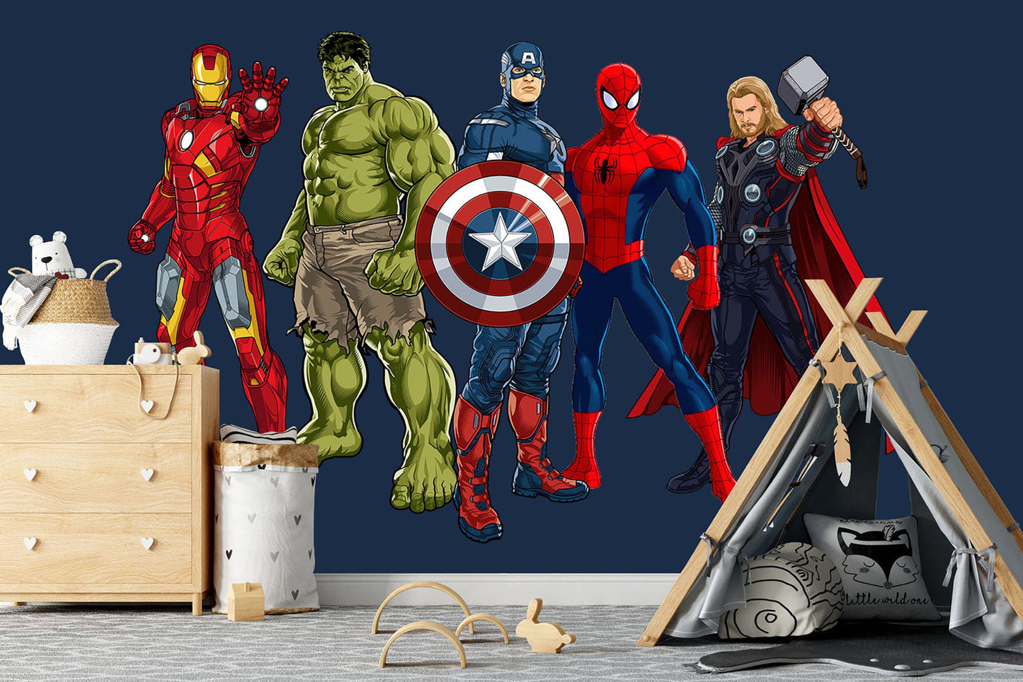 Standing Superhero Avengers Wall Decal - Spiderman Captain America Hulk Iron Man - Boy Bedroom Decor - BR453