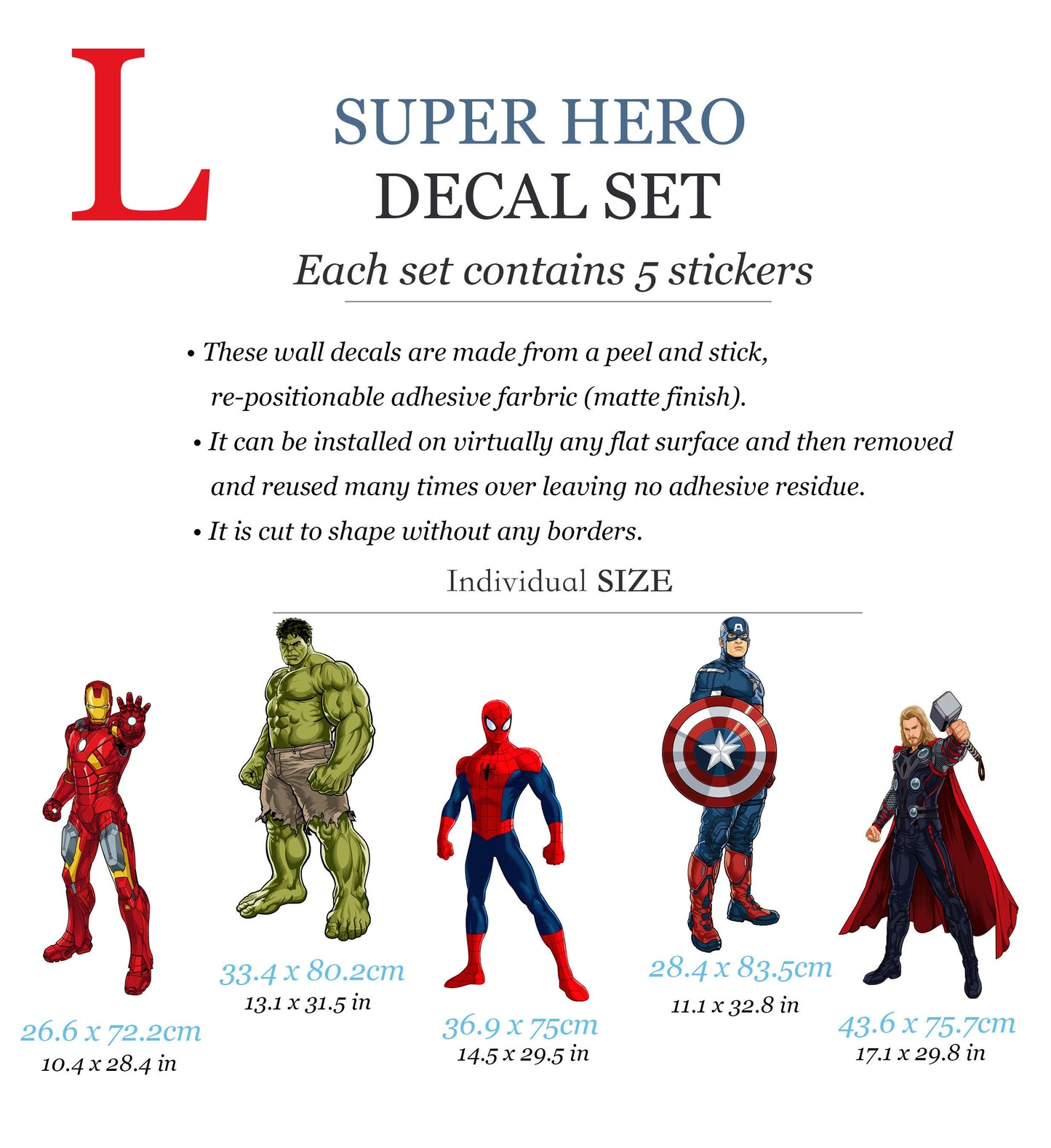 Standing Superhero Avengers Wall Decal - Spiderman Captain America Hulk Iron Man - Boy Bedroom Decor - BR453