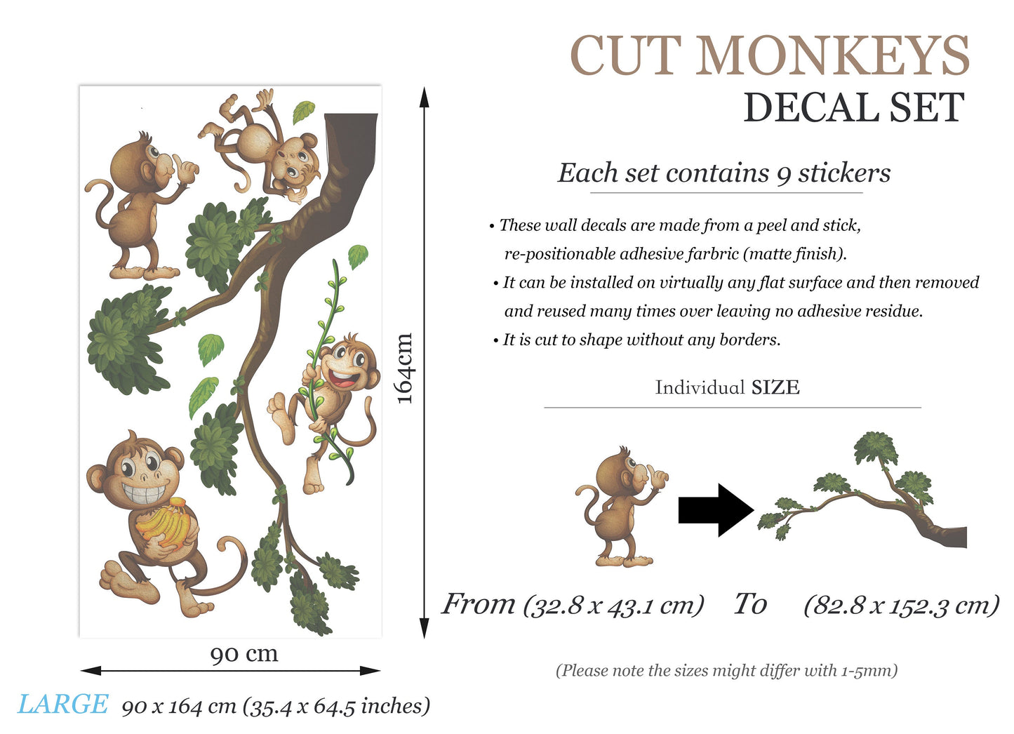 Playful Jungle Monkeys Wall Decal - Cheerful Watercolor Cartoon Decor - BR454