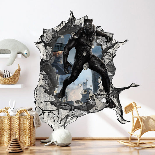 Dynamic Black Panther 3D Wall Decal - Bursting Through Walls - Removable Peel and Stick - SP012
