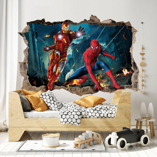 Avengers Superhero Dynamic Duo: Iron Man & Spider-Man 3D Wall Decal - Removable Peel and Stcik - SP019