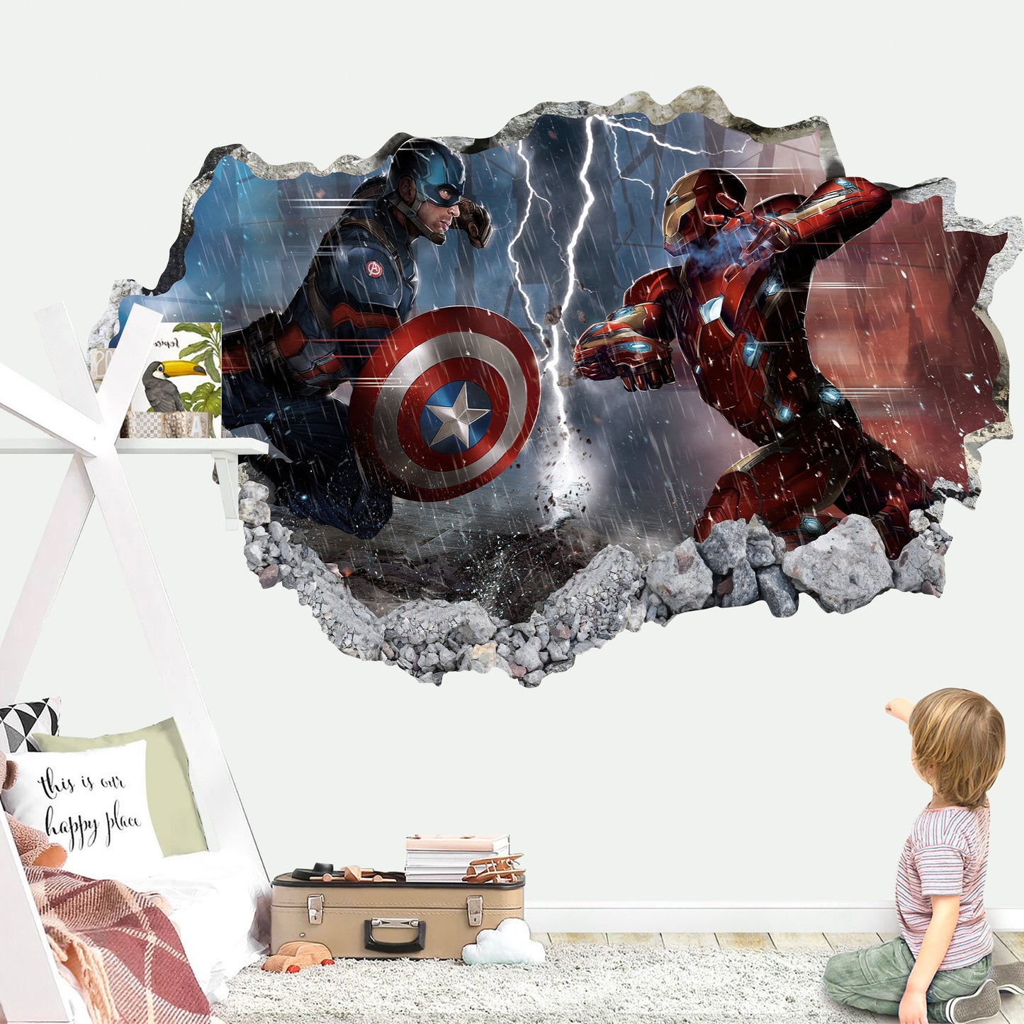 Stormy Battle: Captain America and Iron Man Wall Decal - Avengers Superhero - SP023