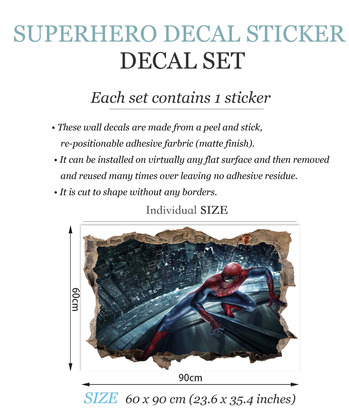 Avengers Superhero Spidey Broken 3D Wall Decal - Skyscraper Scene - SP024