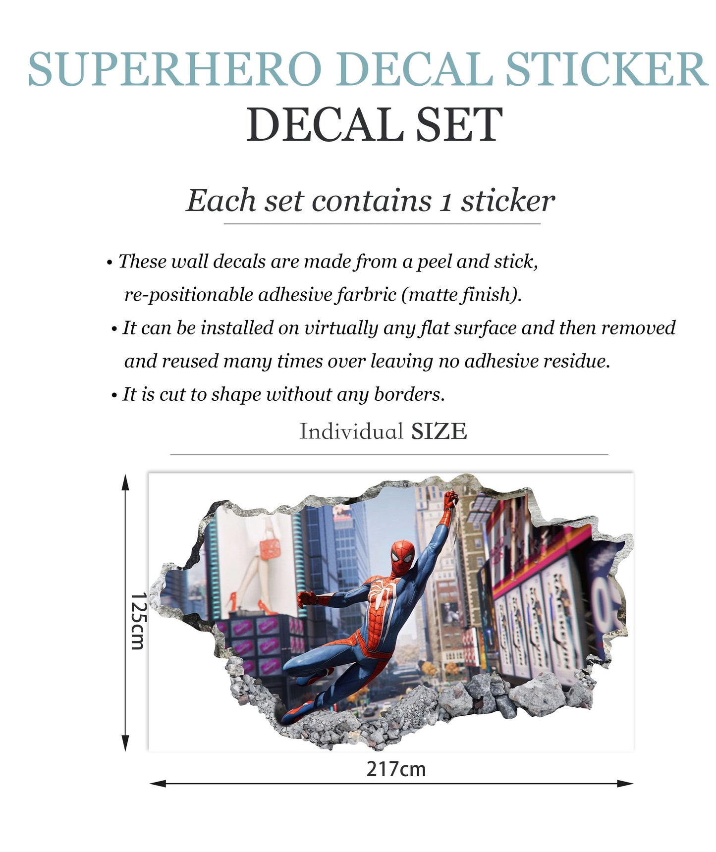 Avengers Superhero Cityscape Spider-Man Breaking out Wall Decal - SP027