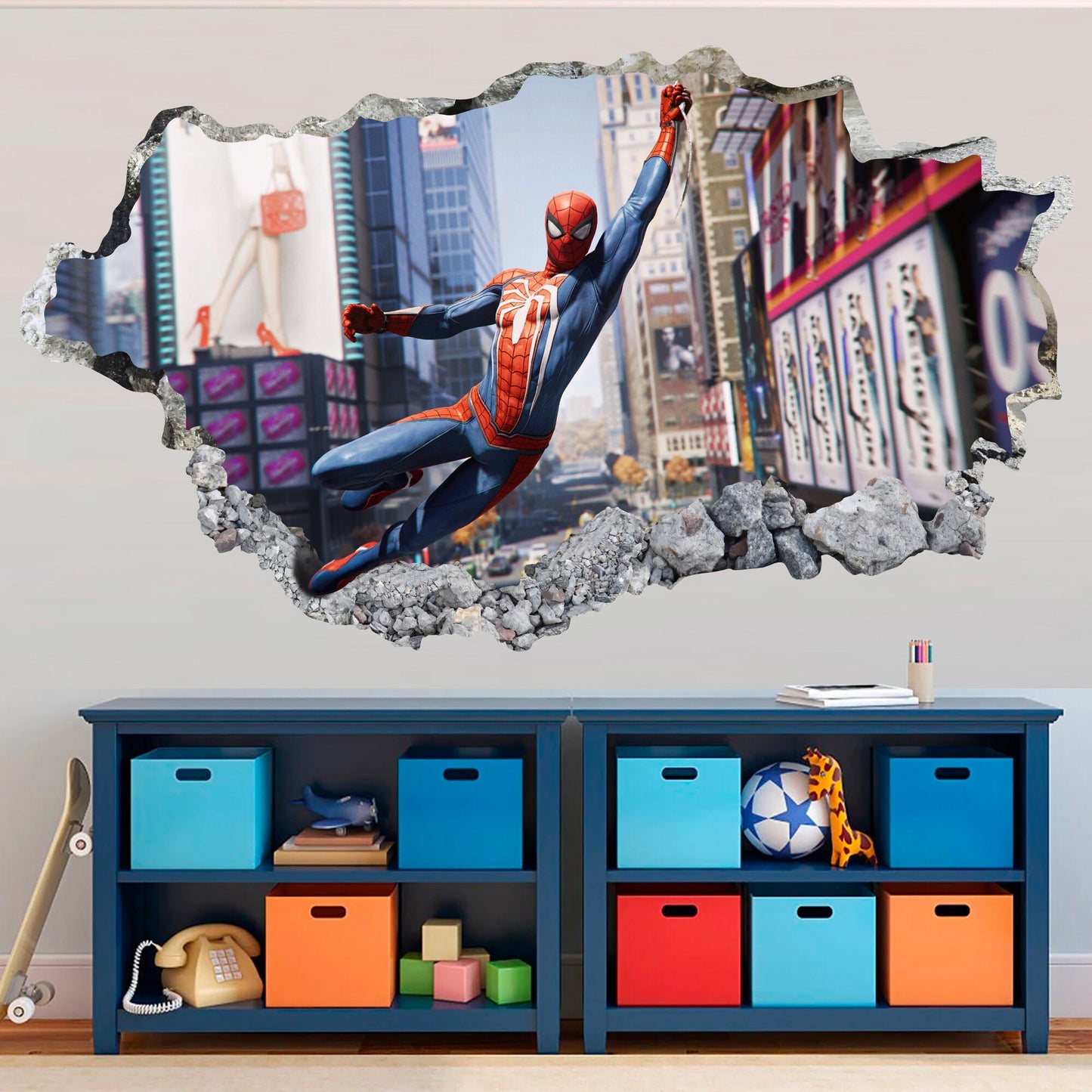 Avengers Superhero Cityscape Spider-Man Breaking out Wall Decal - SP027