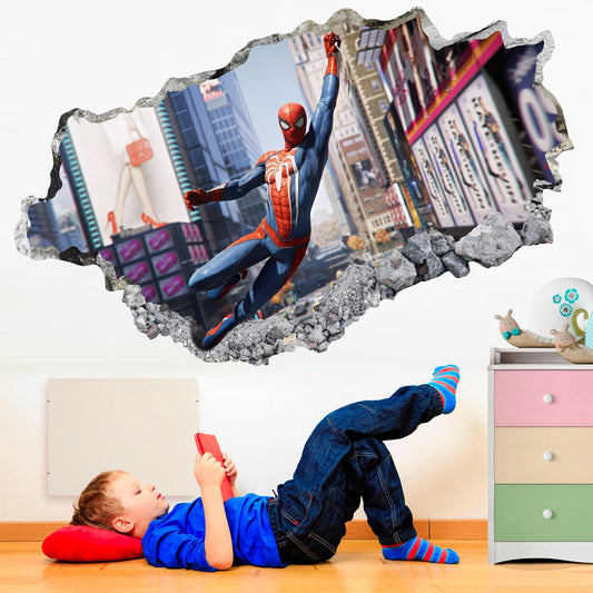 Avengers Superhero Cityscape Spider-Man Breaking out Wall Decal - SP027