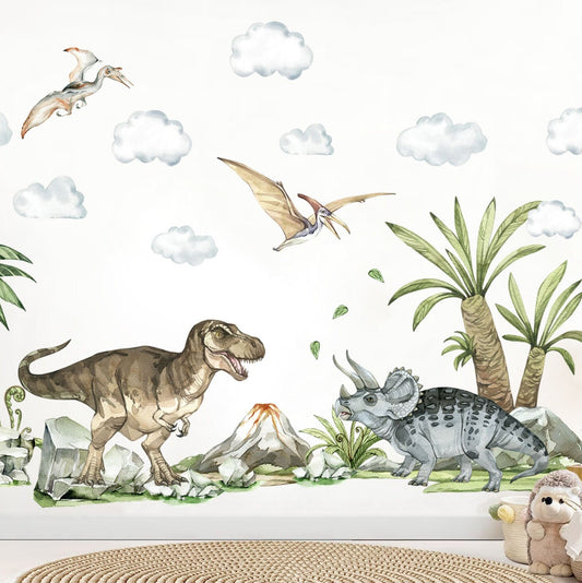 Watercolor Dinosaurs Jurassic World Prehistory Wall Decal - Boys Room Decor - BR397