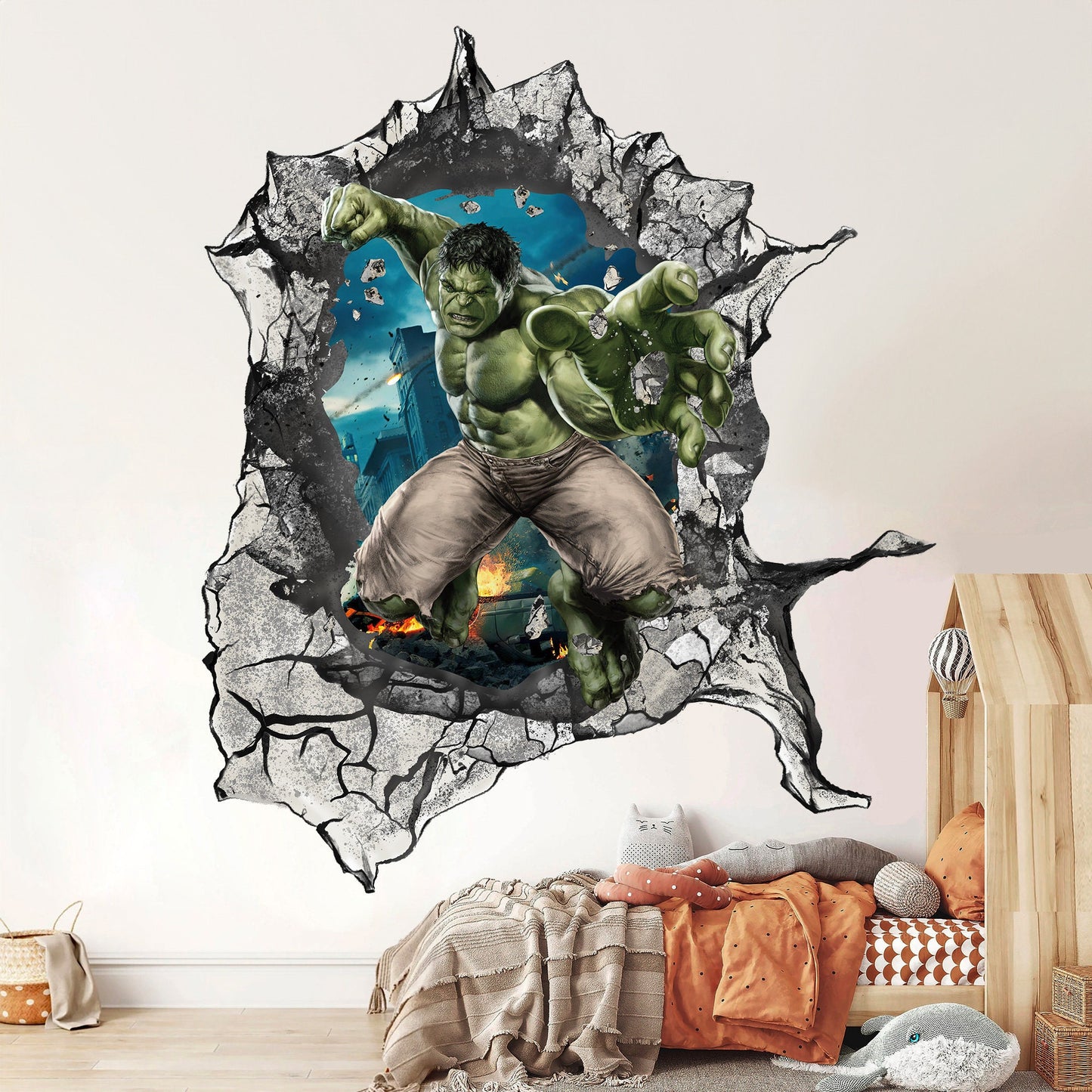 Avengers Superhero Incredible Hulk Breaking out 3D Wall Decal - Kids' Room - SP004