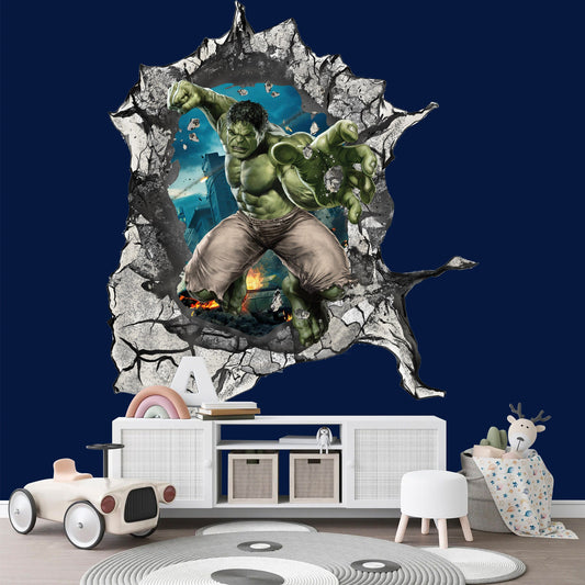 Avengers Superhero Incredible Hulk Breaking out 3D Wall Decal - Kids' Room - SP004