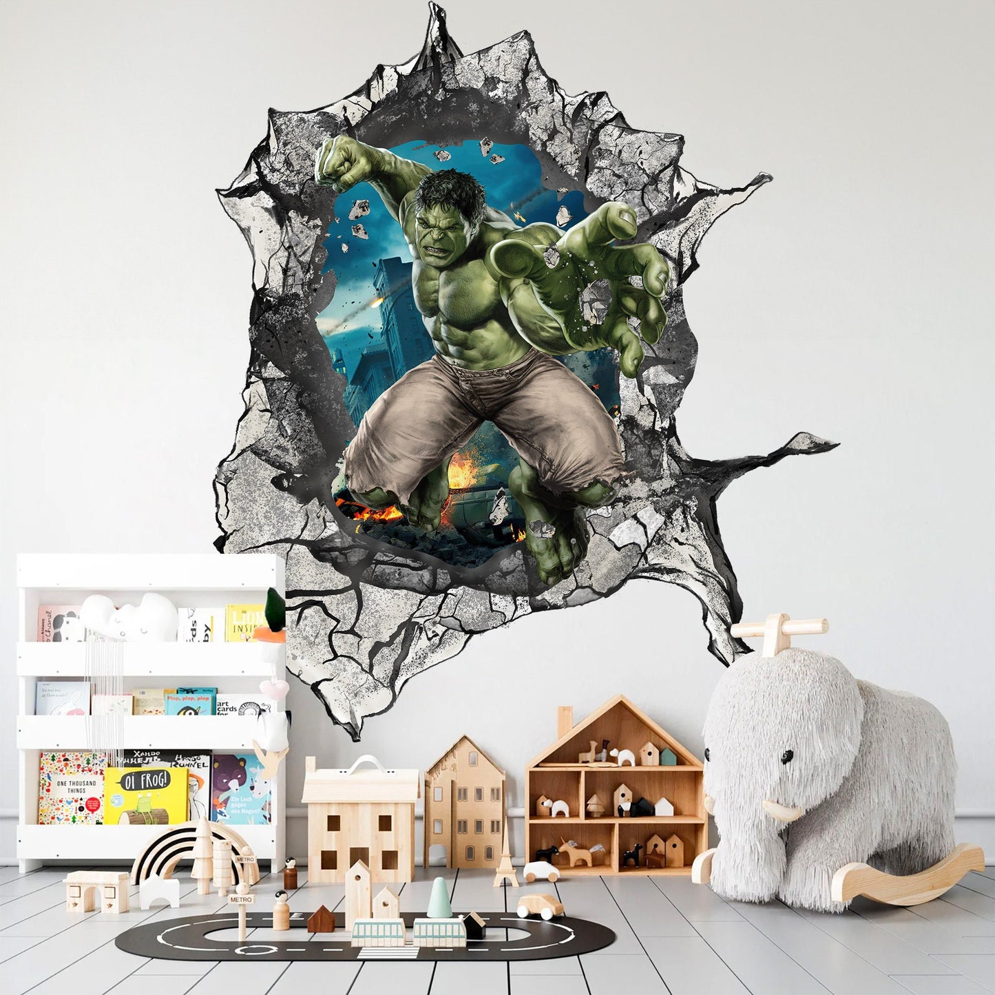 Avengers Superhero Incredible Hulk Breaking out 3D Wall Decal - Kids' Room - SP004