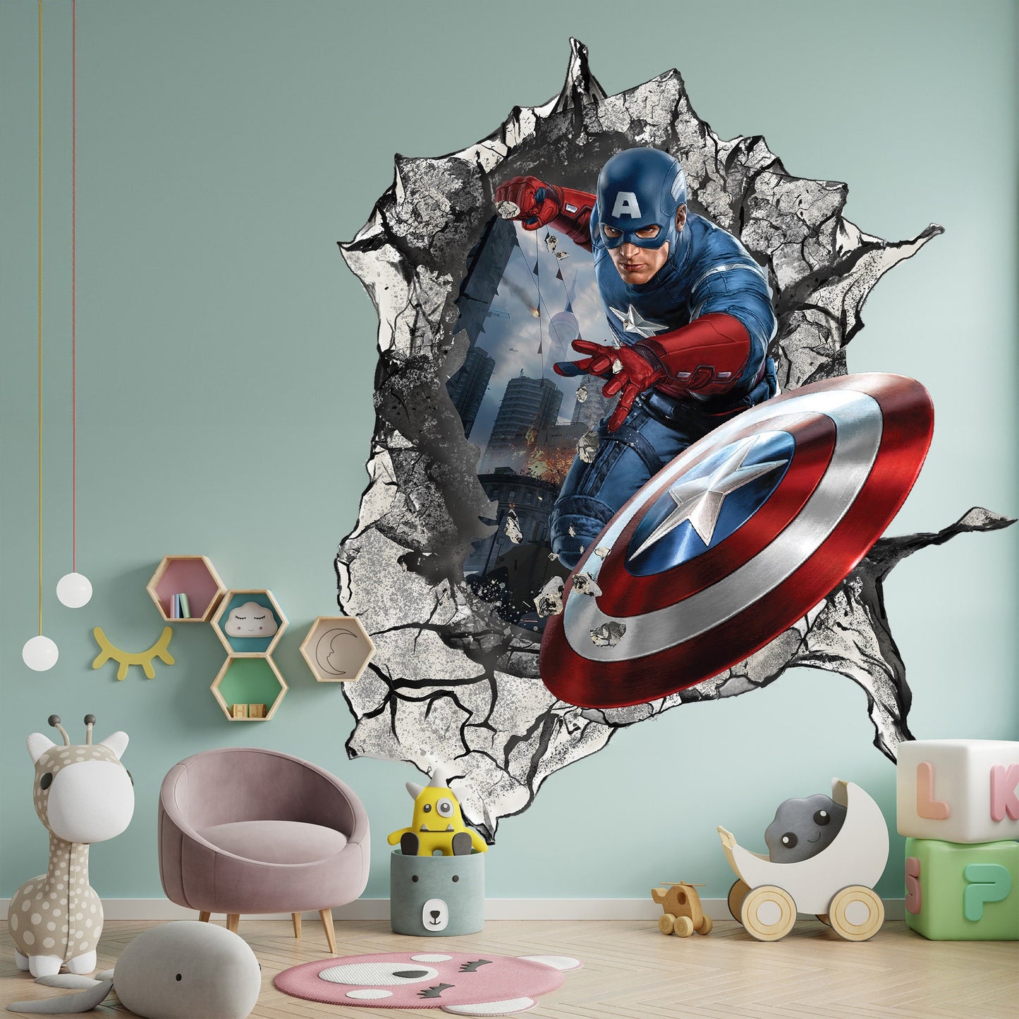 Avengers Superhero Adventurous 3D Captain America Wall Decal - Kids' Room - SP006