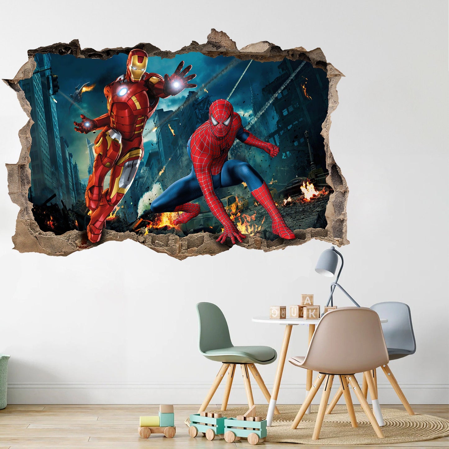 Avengers Superhero Dynamic Duo: Iron Man & Spider-Man 3D Wall Decal - Removable Peel and Stcik - SP019