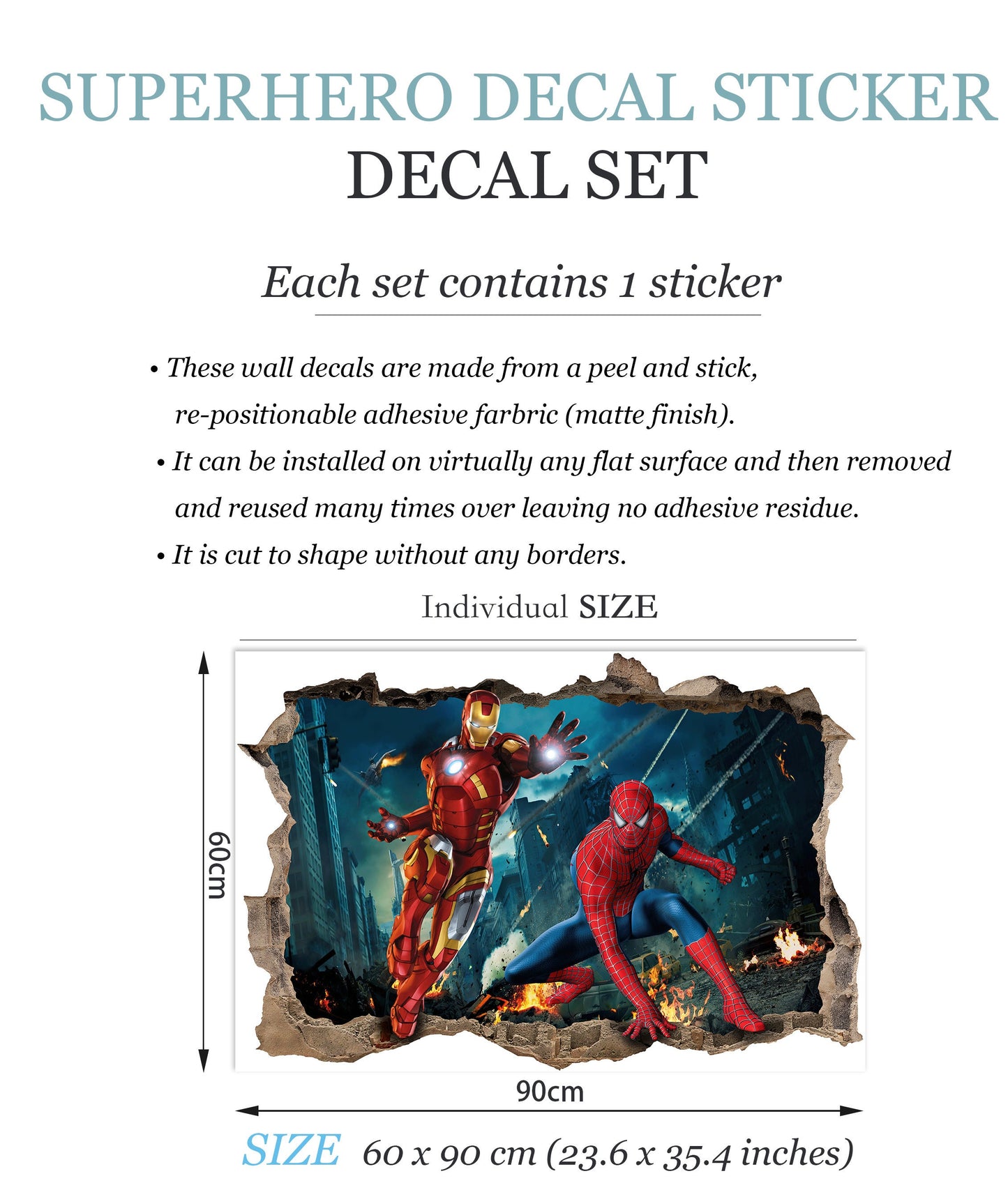 Avengers Superhero Dynamic Duo: Iron Man & Spider-Man 3D Wall Decal - Removable Peel and Stcik - SP019