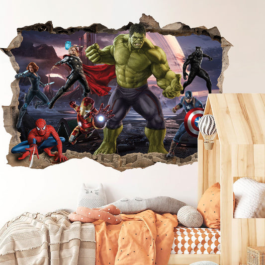 Avengers Assemble! 3D Superhero Wall Breakthrough Decal - Removable Peel and Stick - SP015