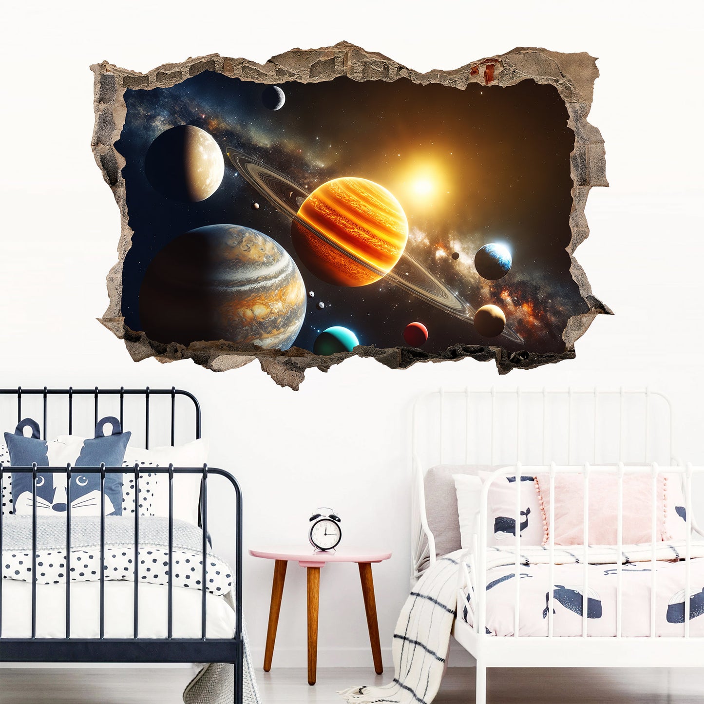 Space Odyssey: Solar System Planets Breakthrough 3D Broken Wall Decal - Removable Peel and Stick - BW001